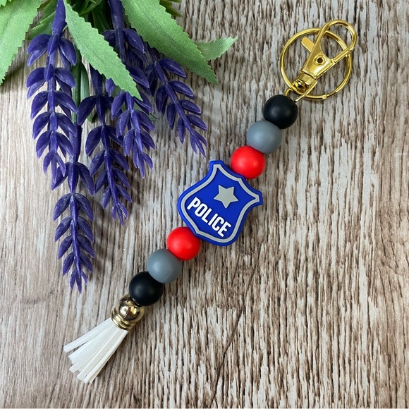 Keychain Cow Dino Cat Police Handcrafted Artisan Silicone Beaded Bracelet Key - Picture 9 of 13